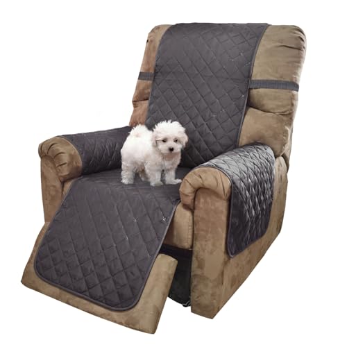 U-NICE HOME Recliner Chair Covers Reversible Chair Cover Pet Covers for Dogs with Elastic Straps Water Resistant Diamond Quilted (28''Recliner Oversized, Dark Grey/Light Grey)