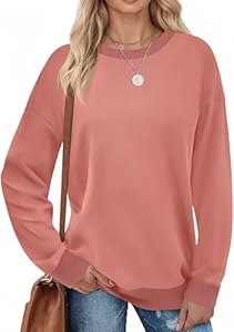 Fisoew Damen Sweatshirts Farbblock Rundhals Langarmshirt Casual Langarm Oberteil mit Gerippt Saum Rosa L