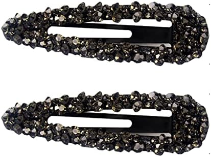 Sparkly Czech Crystal Snap Clips 3.15" Black Stone Metal Hair Clips long Hair Barrettes Hair Pins Hair Slide Stylish for Women Girl,2 Pack (Black)
