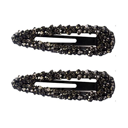 Sparkly Czech Crystal Snap Clips 3.15" Black Stone Metal Hair Clips Long Hair Barrettes Hair Pins Hair Slide Stylish For Women Girl,2 Pack (Black) #TOP3