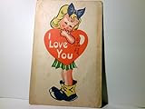  Vintage / Nostalgie. I Love You. Alte Ansichtskarte / Postkarte farbig, ungel. beschrieben 1945. Kl. Mädel mit Herz übermittelt Gruß.