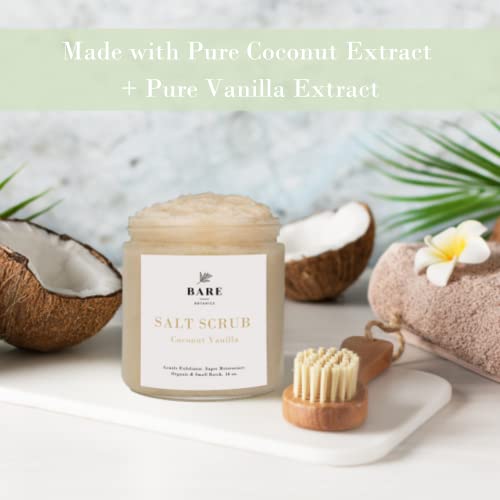 Bare Botanics Natural Body Scrub (Coconut Vanilla) – Gentle Exfoliator & Super Moisturizer | Includes A Wooden Spoon | No Synthetic Fragrances, No Nut Oils, Ready To Gift | Net Weight 24Oz #TOP3