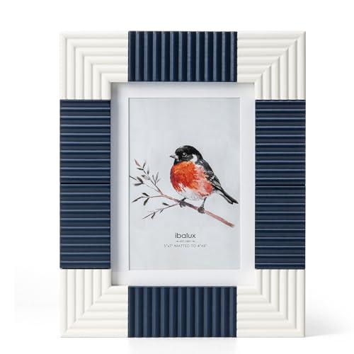 ibalux 5x7 Picture Frame, Navy Blue on White Color-Blocking, Solid
