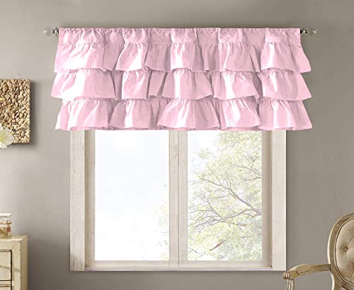 Kings Loft 1000 Thread Count, Light Pink Belle Valance Shabby Chic Style Single Curtain, 18"x84"