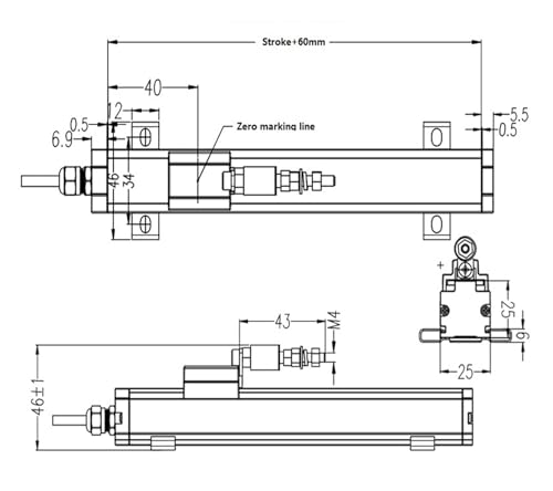 Sensor magnético de desplazamiento mini de 80mm con interfaz RS485 para control de deslizador 3