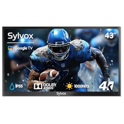 SYLVOX Outdoor TV, 43 inch Waterproof Smart TV, 4K, HDR 10, Weatherproof,1000nits, Voice Assistant Remote, for Partial Sun Area(Deck Pro 2.0, Latest Model)