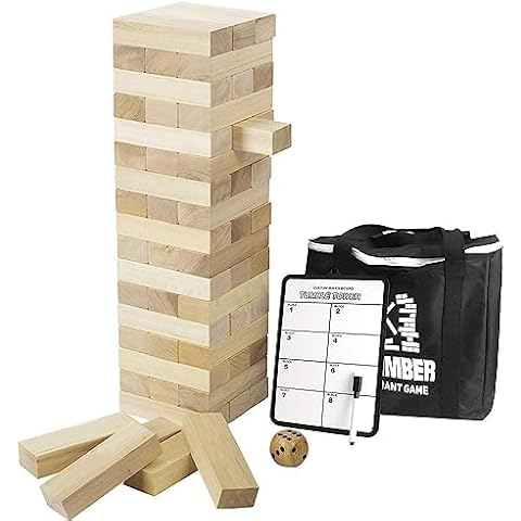 Gentle Monster Giant Tumble Tower with Dice & Game Board, 56 Pcs Large Size Wooden Stacking Game, Classic Outdoor Games for Adult Kids Family (Jumbo 56pc) Cover
