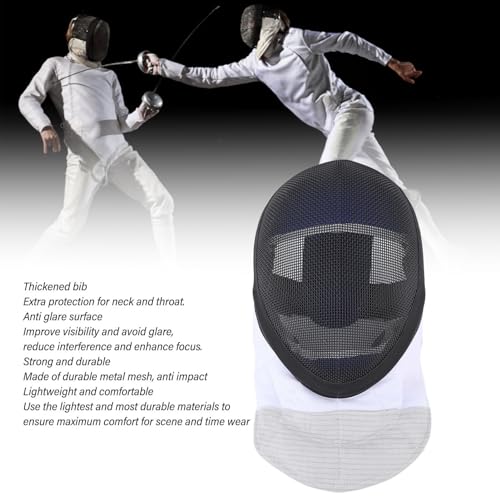 SIXRUN Fechtmaske, CE 350N Zertifiziert, Metallgewebe mit Gepolstertem Latz, Wasserdichtes Futter, Schwarz, Größen S-XL