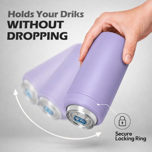 Image of 4-in-1 Slim Can Cooler Easy to Hold Insulated Beer Can Holder Double-Walled Stainless Steel for All 12 Oz Cans (lilac purple)