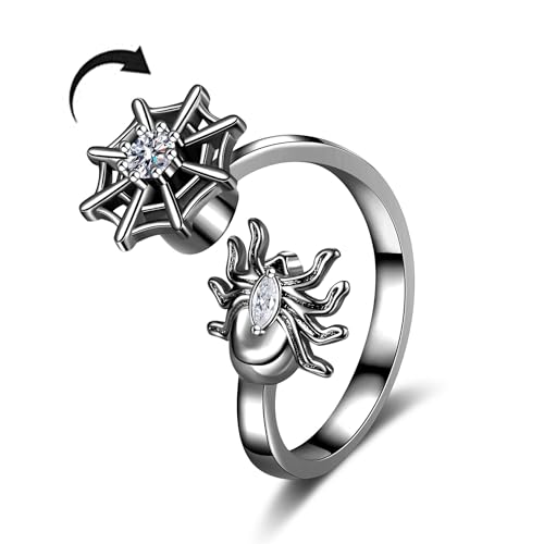 Spider Punk Spinner Fidget Ring for Women Men Stress Relieving Spider Web Personalized CZ Crystal...