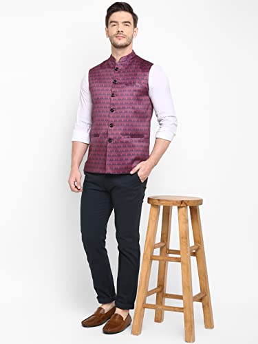 Image of hangup Men's Printed Cotton Nehru Jacket /waist coat, color Green. Size 38 (170A PrintedDup Nehru)