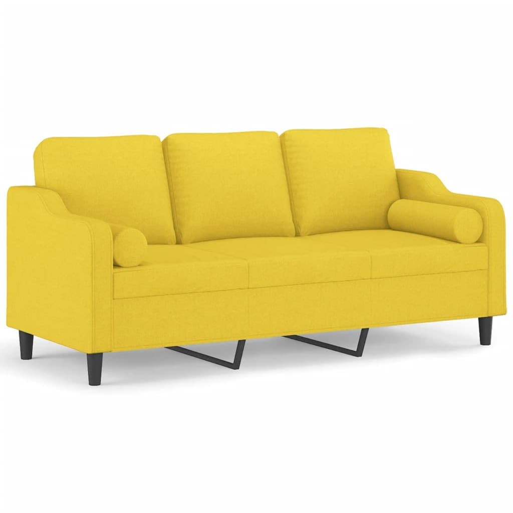 Sofá de 3 plazas de tela amarillo claro de 180 cm con mullidos cojines de descanso