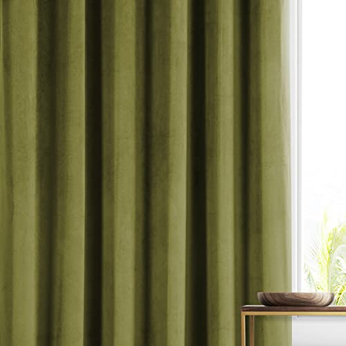 Image of HPD Half Price Drapes Signature Plush Velvet Blackout Curtains for Bedroom (1 Panel), 50W X 96L Hotel Black Out Curtains for Living Room, Thermal Insulated Blackout Curtains, Jalapeno Green
