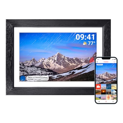 THOMSON Digital Picture Frame, Digital Photo Frame WiFi with 32 GB, HD IPS Touch Screen, Auto-Rotate, Slideshow, Share Photos/Videos from Phone by App (10.1Inch Wood)