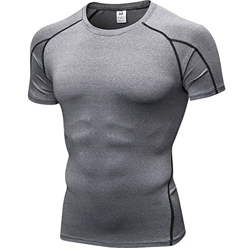 HOOLAZA Hommes à Manches Courtes Compression t-Shirts séchage Rapide Sport Chemises de Gymnastique pour Fitness Jogging entraînement Exercice Cover