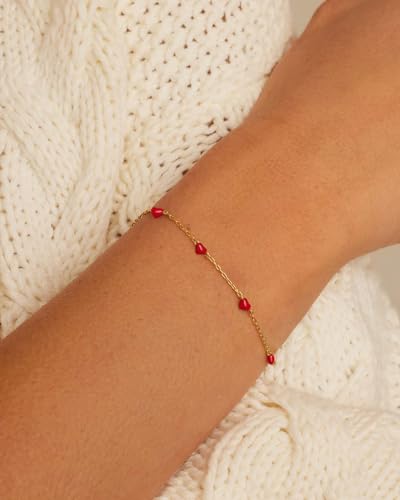 gorjana - Amour Bracelet Red 6 1/2" to 7" - 18k Gold Plated Brass - Red Enamel Hearts - Adjustable Length - Secure Lobster Closure - Ideal Gift Packaging - Everyday Stack, Layering with Other Jewelry3