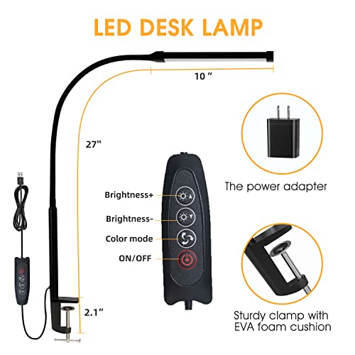 Libora Led Desk Lamp For Home Office, Eye-Caring Clip Lights, Architect Reading Task Clamp Lamps, 3 Modes 10 Brightness, Flexible Gooseneck, Memory Function, Black #TOP2
