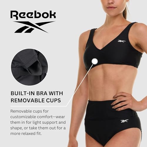 Reebok Bralette Bikini Sets for Women, High Waisted Bikini Bottoms, Womens Swimsuits Athletic Sporty Bathing Suit2