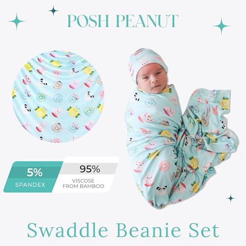 Image of Posh Peanut Swaddle Blanket & Headband Set - Viscose from Bamboo Stretchy Baby Swaddle for Newborn Girls, Receiving Blanket or Nursing Cover