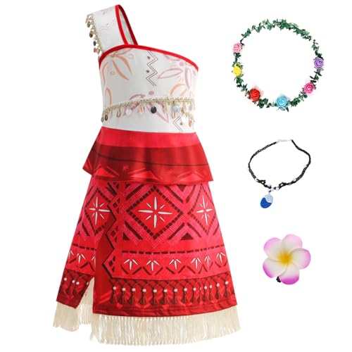 Disfraz de Vaiana Princesa, Vestido de Moana Para Niñas, Collares, Guirnaldas, Pinzas, Disfraz de Moana para Niña, Vaiana Disfraz Niña, Traje de Aventura Vaiana, para Hawái Navidad Regalo Carnaval