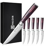 PAUDIN Steak Knives Set of 6, Kitchen Steak Knife 4.5 Inch, High Carbon Stainless Steel Steak Knives, Serrated Steak Knife with Pakkawood Handle, Dinner Knives with Gift Box