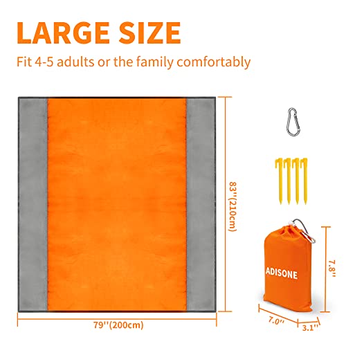 Adisone Sandproof Beach Blanket Oversized, 79''X83'' Picnic Blankets Waterproof Windproof For 4-7 Adults, Lightweight & Quick Drying Mat Travel, Outdoor Camping, Orange Gray #TOP1
