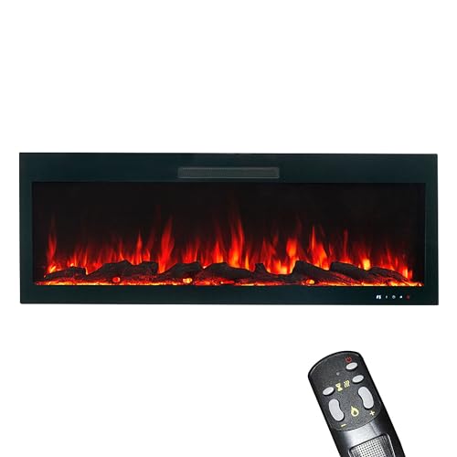 GLOW FIRE Elektrokamin Inside 127 (Einbaukamin) - elektrischer Kamin mit Heizung, Multicolor-LEDs & Fernbedienung - Kamineinsatz zum Einbau in die Wand, 1.500 W, 127x45,7x12,6 cm, Schwarz