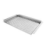 Unicook Grill Topper 16 Inch, premium Vegetable Grill Basket, Warp-Free Stainless Steel Grill Pan, Heavy Duty BBQ Tray Accessories for Grilling Veggie Seafood Meat and Kabob