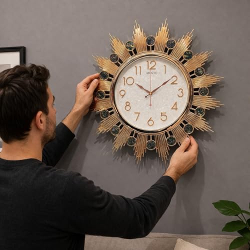 Image of ARMONIA Royale Luxury Wall Clock 64 cm | Large Decorative Silent Non-Ticking Sweep Movement Analog Clock for Living Room, Bedroom, Dining Room & Office Home Decor | Gold Finish | Plastic