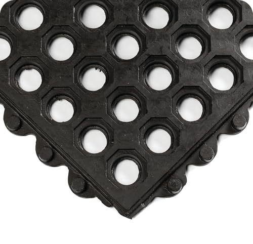 Wearwell 24/Seven Open GR Anti-Fatigue Interlocking Rubber Floor Tile - Black. 3' W x 3' L x 5/8" Thickness. Grease Resistant Rubber. For Water or Dry Debris. Modular (572.58x3x3GRBK)