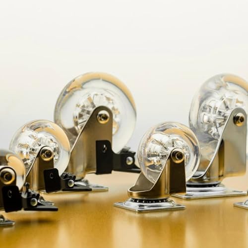 GTV - Möbelrollen BRAZIL, Lenkrollen, 4 Stück set Rollen für Möbel: 2x Rollen mit Bremse, 2x ohne Bremse, aus Stahl und Gummi, +16 konische Schrauben 4x17, Durchmesser: 50 mm, Farbe: Transparent
