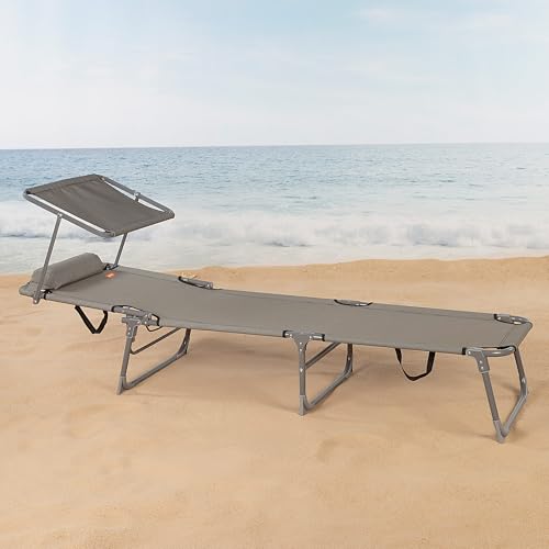 Aktive 62288 - Lettino Prendisole Pieghevole Con Ombrellone Grigio, Antiribaltamento, Reclinabile In 3 Posizioni, Materiale: Acciaio E Textilene, Dimensioni: 193X53X30Cm - 5