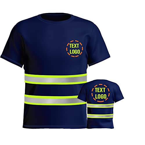 High Visibility Reflective Safety T-Shirts Custom Logo Hi Vis Short Sleeve Work Shirt for Men(Navy Blue/Green2-2XL)