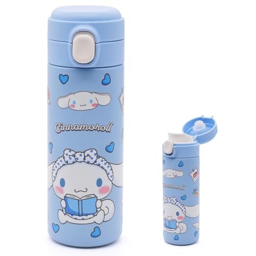Cinnamoroll Bouteille Isotherme,420ML Kawaii Gourde Isotherme en Acier Inoxydable Bouteille Thermos, Réutilisable Étanche Bouteille d'eau Isolée Sans BPA, Gourde Inox pour École, Voyage, Sport(Blue)