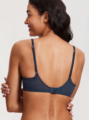 Image of DOBREVA Women's Sexy Lace Push Up Plus Size Bra Sheer Balconette Underwire Unlined