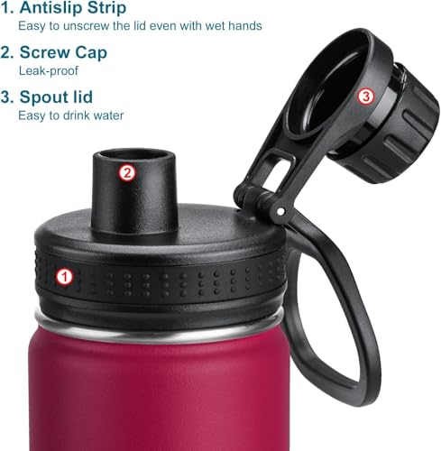 Image of koodee 12 oz Water Bottle -Stainless Steel Vacuum Insulated Wide Mouth Flask with Leakproof Spout Lid, Reusable Sports Metal Water Bottle BPA Free(Fuchsia Red)