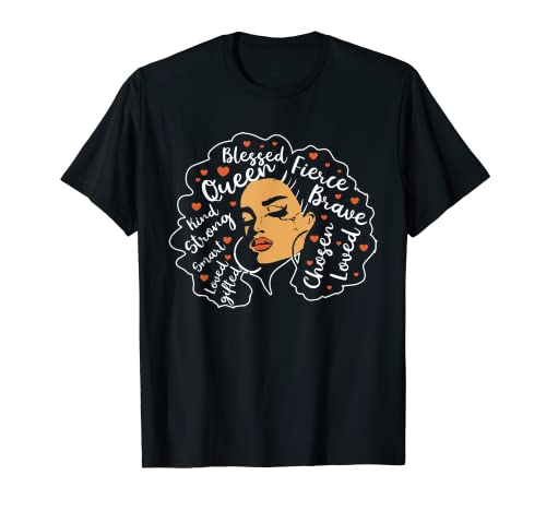 Woman Black Queen Afro African American Melanin Natural Hair T-Shirt