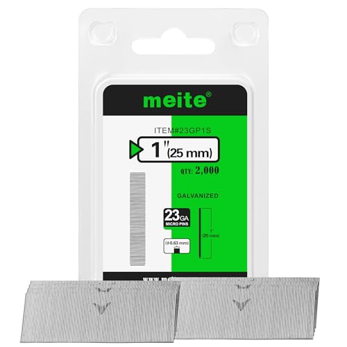 meite 23 Gauge Pin Nails, 1 Inch Micro Headless Pins - Galvanized 23GA Pins Nails for Nail Gun, Ideal for Fine Woodworking and Trim Work (2,000 Counts)