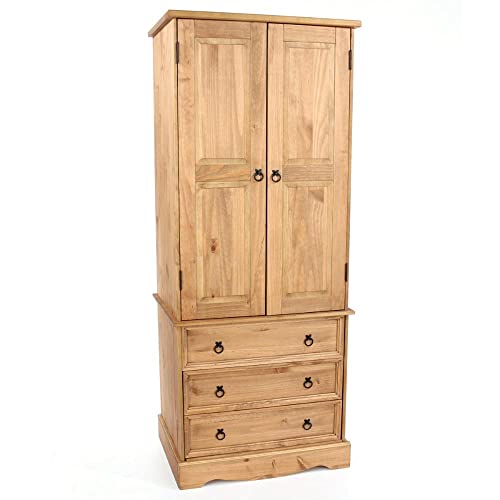 Armário de Madeira Maciça com 2 Portas e 3 Gavetas Marrom Antique Corona