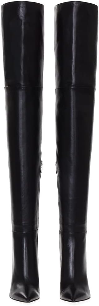Women Pointed Toe Block Heel over the Knee Boot Leather Chunky Thigh High Shoe