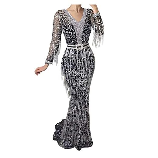 GOUWAN Damer festklänningar cocktailklänning festlig glitter klänning figursydd klänning midjeklänning långärmad klänning affärer eleganta klänningar