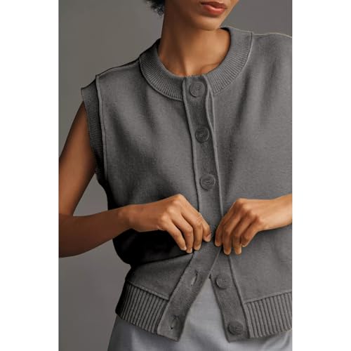 Ainangua Womens Cardigan Sweater Vest Casual Sleeveless Button Down Tops Summer Ribbed Tank Trendy Knitwear Outfits4