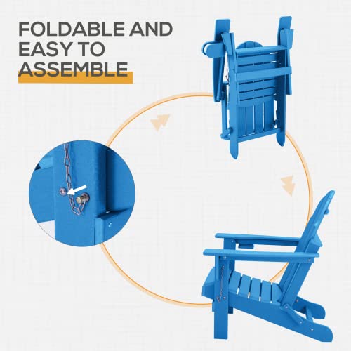 Folding Adirondack Chair - Durable Hdpe Poly Lumber All-Weather Resistant W/ Cup Holder, Oversized Balcony Porch Patio Outdoor Chair For Lawn, Backyard, Deck, Garden, Easy To Install, Navy Blue #TOP4