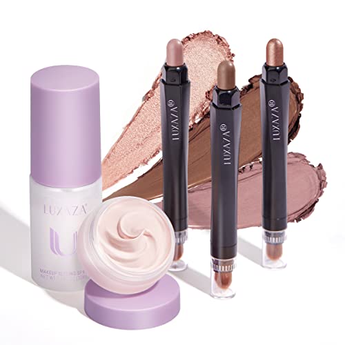 Luxaza 3Pcs Eyeshadow Stick,Shimmer And Matte Neutral Eye Shadow Sticks Pencil Crayon With Eyeshadow Primer And Setting Spray,3-In-1 Eye Makeup Kit-Waterproof #TOP14