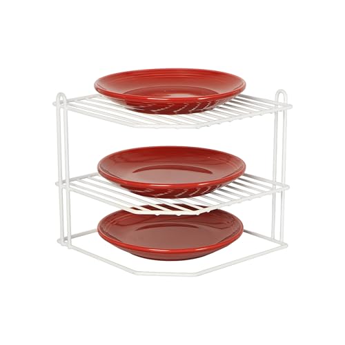 Buckingham 3 Tier White Corner Plate Rack Kitchen Cupboard Tidy Storage Organiser Dish Rack Space Saving Shelf Organiser 23 cm