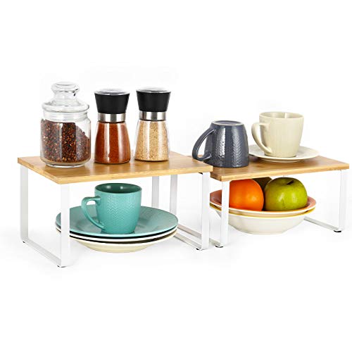 NEX Bamboo Kitchen Cabinet and Counter Shelf Organizer, Stackable & Expandable, Set of 4, White and Natural by NEX - Image 2