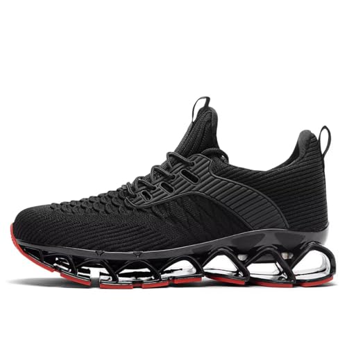 Mens Running Walking Shoes Blade Tennis Casual Fashion Slip on Sneakers Comfort Non Slip Work Sport Athletic Trainer Black/Red