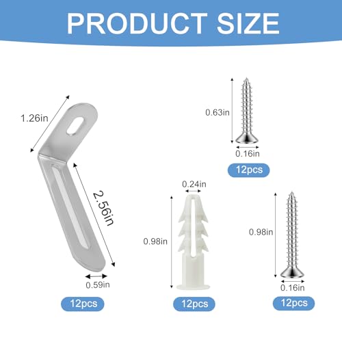 12 Pack Baby Proofing Anti Tip Furniture Anchors Kit - Heavy Duty Steel Wall Anchors for Dresser, Cabinet, Bookcase, Earthquake Safety & Pet Proofing in Nursery, Living Room(Silver)
