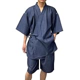 [江戸てん] 甚平 メンズ デニム 4.5oz 薄手ライトデニム 綿100% 先染め 柔らかい 軽い 紺 上下セット 部屋着 お祭り 夏 大きいサイズ 紺 5L