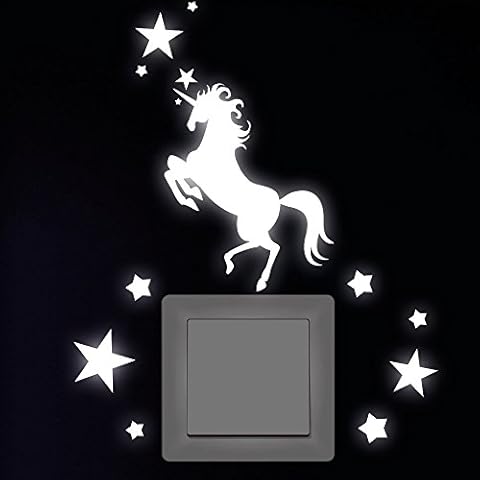 Wandtattoo-Loft "Einhorn mit 12 Sternen Leuchtaufkleber für Steckdose, Lichtschalter oder die Wand Cover